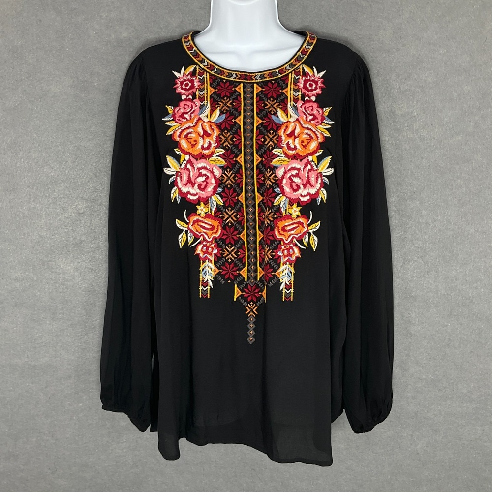 Andree By Unit Blouse Womens Large Floral Embroidery Boho Hippie Peasant Balloon - Picture 1 of 13